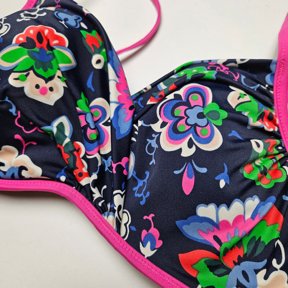 Boden Alacati Twist Front Underwire Floral Bikini Top 34C Navy Pink‎ - Picture 2 of 7